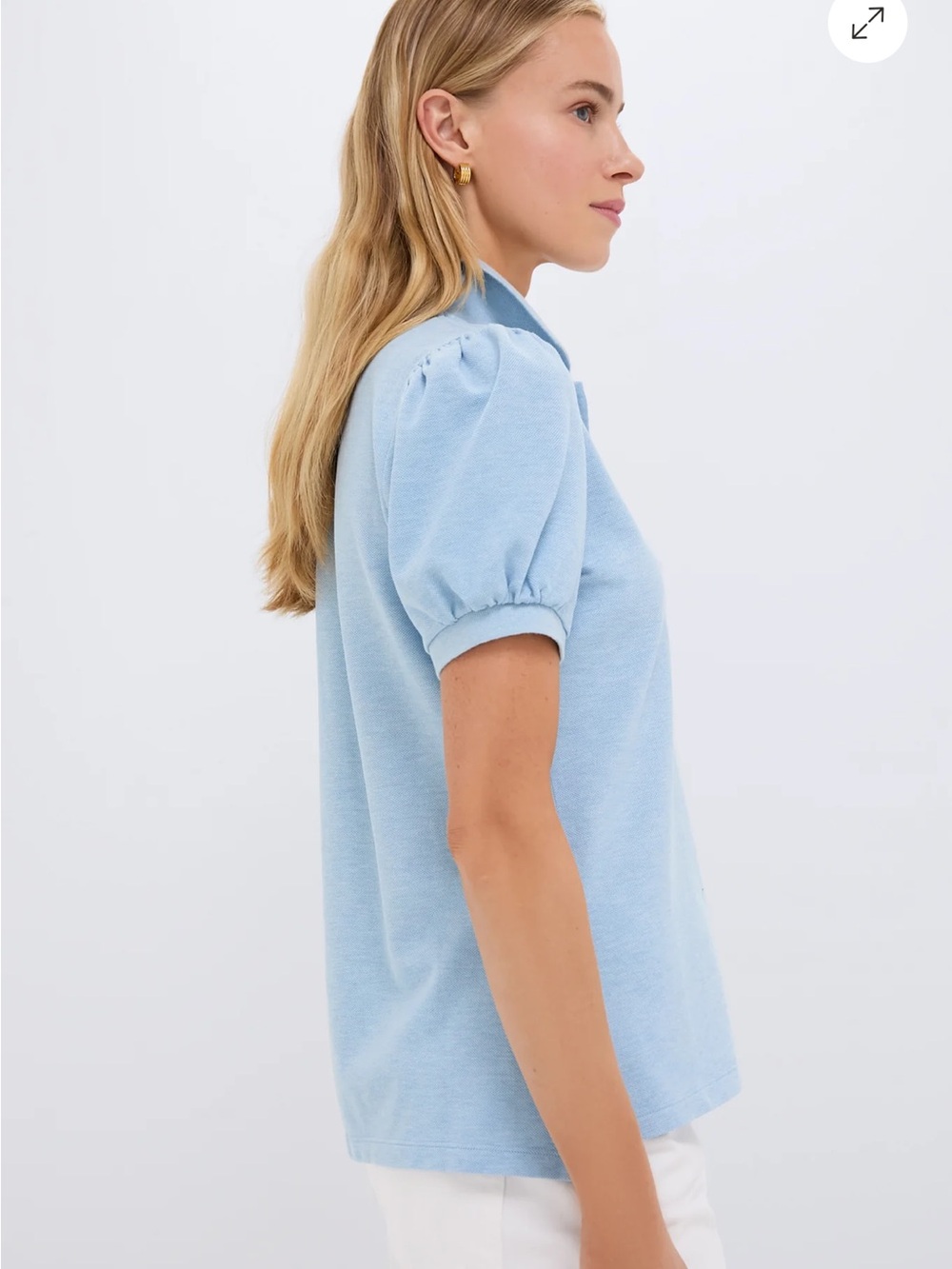 Tuckernuck Light Blue Pique Puff Sleeve Peggy Polo - Picture 3 of 8